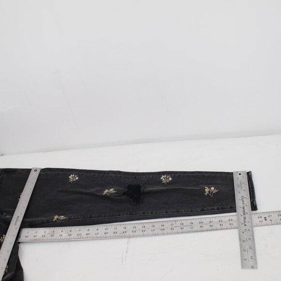 Driftwood Jeans Womens 27 Gizelle Embroidered Floral Crop Mid Rise Black Denim - Picture 9 of 13